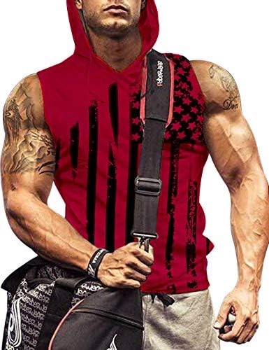 Sleeveless Shirts for Men with Hood Big and Tall Workout Hoodie Gym Vest L
