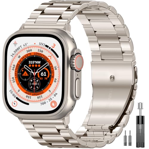 Image of EPULY Compatible with Apple Watch Band 49mm 45mm 44mm 42mm 41mm 40mm 38mm, Business Stainless Steel Metal Watchband for iWatch Strap Ultra SE Series 8 7 6 5 4 3 2 1 Men(Starlight, 42mm /44mm /45mm /49mm)