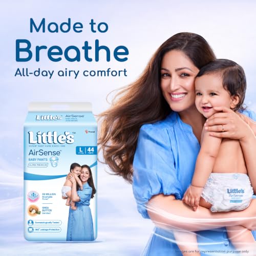 Image of Little's AirSense Ultra Premium Pant Style Baby Diapers L 44 Count | 50 Million Breathable Pores | Enriched with Shea Butter | Dermatalogically tested |9-14 kg