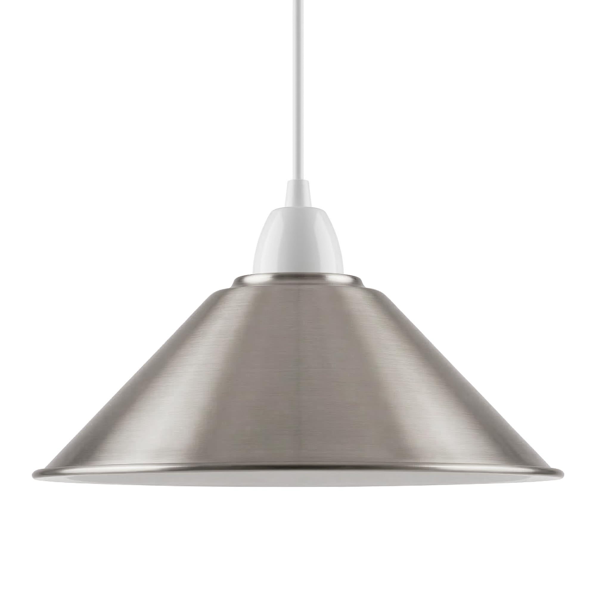 Metal Cone Lampshade 22cm, Satin Nikel Industrial Ceiling Pendant Light Shade, Easy Fit E27 B22, Retro Vintage Style for Kitchen, Living Room, Hallway, Bar, Loft Reducer Ring Included โ image 1
