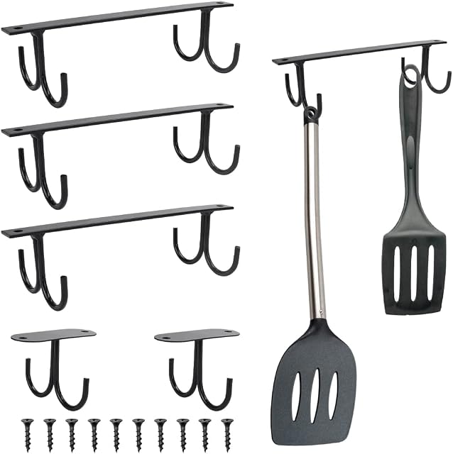 GIRAFEDA 5 Sets Mug Holder Under Cabinet Hanging Rack Coffee Cup Hangers 16 Hanging Cup Holder Under Shelf Tea Cup Organizer with Screws for Mugs, Coffee Cups and Kitchen Utensils Display (Black)