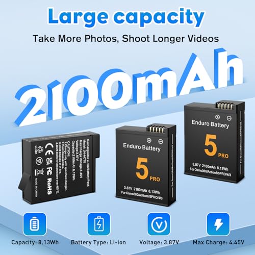 Image of Osmo 360 Battery(2 Packs) with 24W Fast Intelligent Charging Hub Compatible with DJI Osmo 360 /Action 6 /Action 5 Pro /Action 4 /Action 3 w /LCD Display Shows Battery SOC
