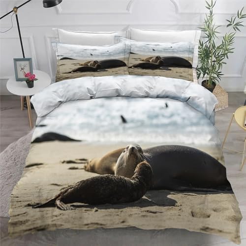 Parure de lit lion de mer 220x240 cm de qualité supérieure en microfibre douce