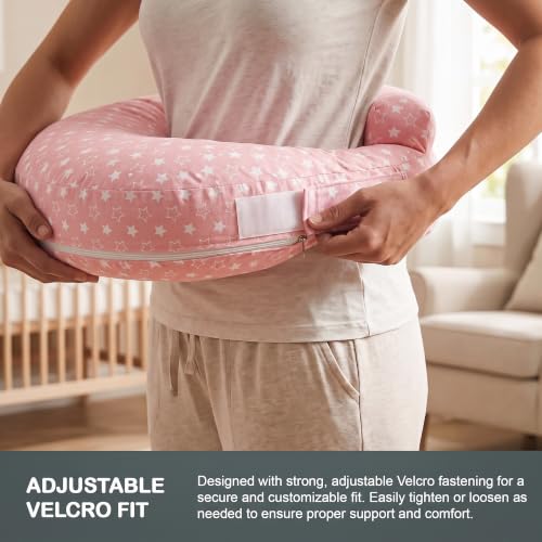 Image of BAYBEE Feeding Pillow for New Born Baby with Foldable Breastfeeding Cover | Feeding Cover for Nursing Mom with Adjustable Velcro & Back Support | Nursing Pillow with Removable & Washable (Dark Pink)