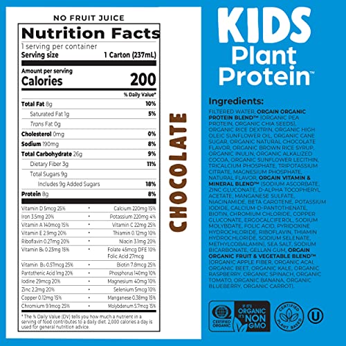 Orgain Organic Kids Vegan Protein Nutritional Shakes, Chocolate - 8G Of Protein, Contains Fiber And 23 Vitamins And Minerals, Plant Based, No Gluten Or Soy, Non-Gmo, 8 Fl Oz (Pack Of 12) #TOP1