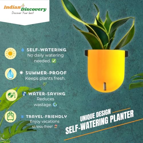 Image of Indian Discovery Self Watering Wall Hanging Planter|Hanging /Hooked Flower Pots for Home, Balcony, Vertical Garden Decor Flower Pots(2 PC, Yellow, Sphere)|6 Inch UV-Resistant Plastic Plant Pots