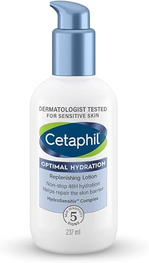 Cetaphil Optimal Hydration Replenishing Body Lotion 237ml | Lightweight moisturizer & non-greasy | Hyaluronic Acid, Sunflower Oil, Blue Daisy extract | Dermatologist Recommended…