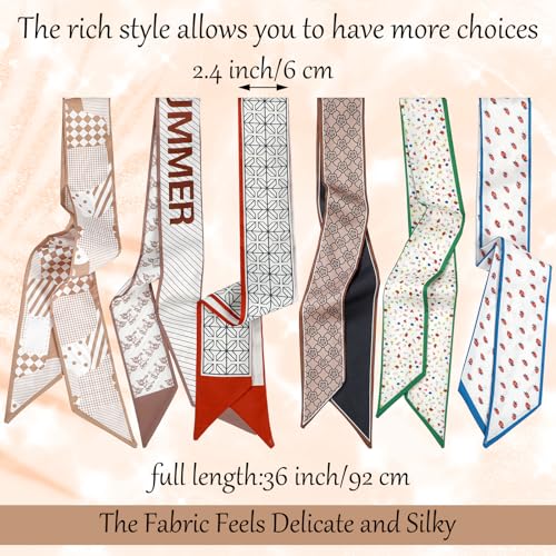 Head Scarf Hair Neck Scarves for Women 6PCS Silk Feeling Long Satin Neck Satin Scarves Hair Head Scarf for Handbag Cute Aesthetic Heads Scarve Decoration Fashionable Headbands Accessories2