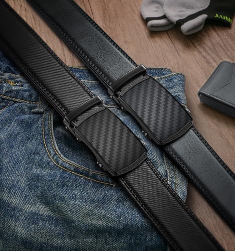 Image of BULLIANT Men's 2-Pack Ratchet Leather Belt Trimmable 1 3 /8 inch-Gift Boxed