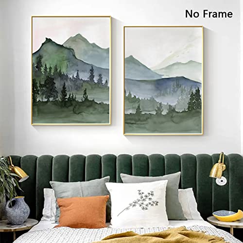 Abstract Mountain Canvas Wall Art Watercolor Green Forest Wall Art Watercolor Mountain Green Painting Woods Forest View Art Abstract Tree Pictures Nature Wilderness Nordic Painting 16X24In X2 No Frame #TOP2