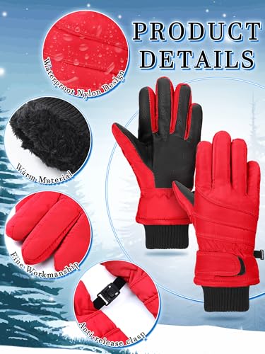 Image of SATINIOR 2 Pairs Kids Waterproof Winter Snow Gloves Ski Gloves for Boy Girl Outdoor Warm Thickening Snowboard