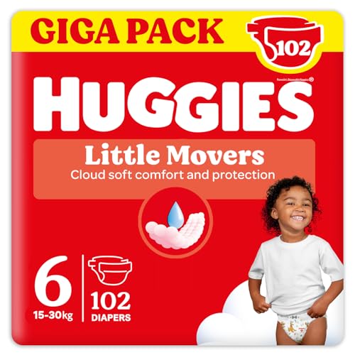 Huggies Pannolini Little Movers, Taglia 6 (15-30 Kg), Confezione da 102 pannolini, Formato Gigapack