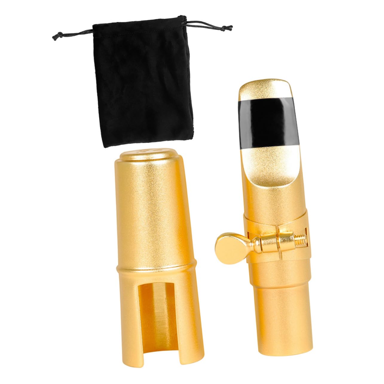 Bocchino per Sax Contralto in Metallo Oro Opaco, Set 1 Pezzo | Tappo Protettivo e Clip Inclusi, Sacchetto, Accessori per Sassofono per Musicisti Professionisti