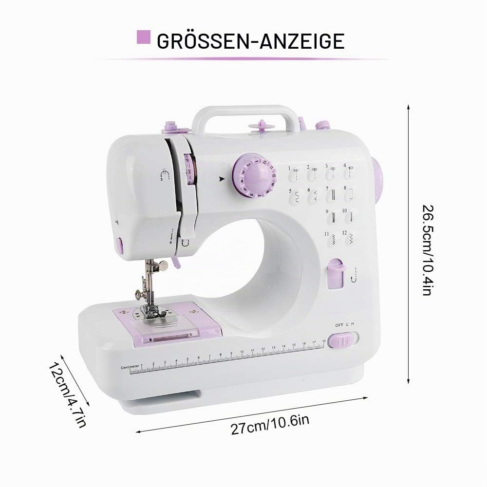12 Stichmuster Nähmaschine für Kinder und Anfänger, Mini-Modell Mit Fußpedal, Arbeitslicht, für Zuhause, Einsteiger, DIY Begeisterte (505-Upgrade-Modell, Weißes Lila)