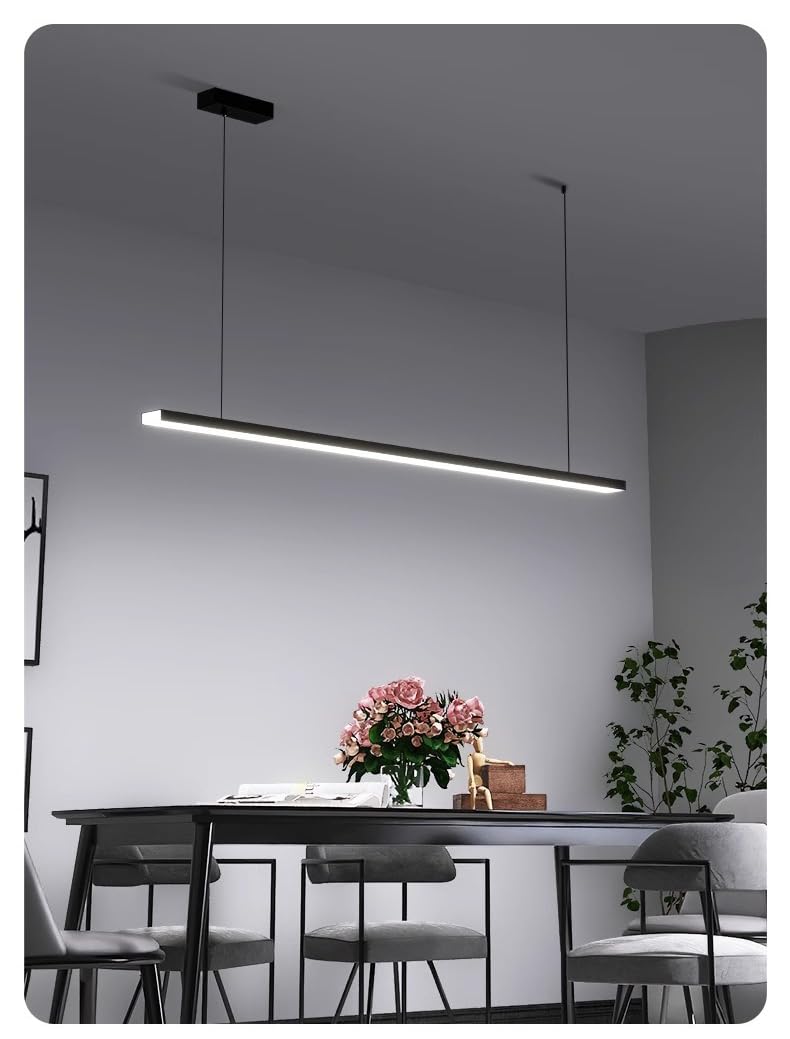 LED Ciondolo Tavolo da pranzo Luce a sospensione Moderno Design per Sala da pranzo Ufficio Negozio Cucina Bar Soggiorno Lampada a sospensione Nero Regolabile in altezza (Warm Light,L120cm)