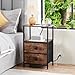 LOAKEKEL Night Stand Set 2, Nightstand with Charging Station, End Tables with Storage Shelf for Small Spaces, Bedside Table Side Tables with 2 Fabric Drawers for Bedroom, Rustic Brown, HETS020PBR