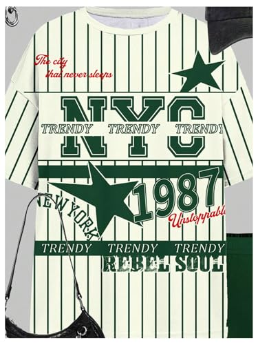 WDIRARA Conjunto de 2 peças para meninas com estampa de letras listradas e shorts de motociclista, V