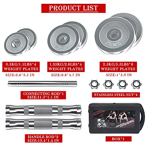 Vivitory Fitness Dumbbells Set, Adjustable Weight Sets Up To 66Lbs, With Metal Connecting Rod Used As Barbell, Chromed Weights, Hardcover Gift Box, Home Gym Work Out Training Equipment #TOP2