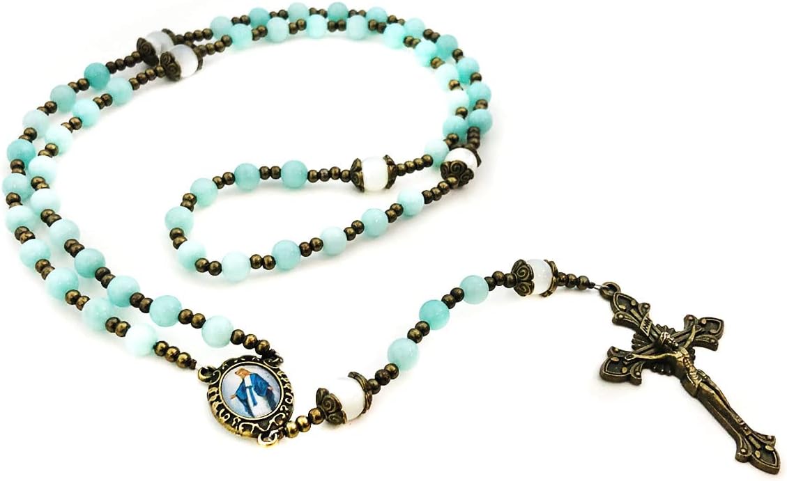 Our Lady of Grace Blue Sponge Quartz and Mother of Pearl Rosary - Image 2