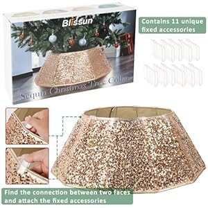 Blissun Christmas Tree Collar, Sequin Christmas Tree Skirt, Foldable Christmas Tree Ring, Xmas Tree Stand Base Cover for Christmas Tree Decoration, Champagne Blissun Christmas Tree Collar Sequin Christmas Tree Skirt Foldable Christmas Tree Ring Xmas Tree Stand Base Cover for Christmas Tree Decoration Champagne