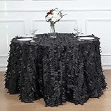 TABLECLOTHSFACTORY 120' Leaf Petal Taffeta Tablecloth Round - Black for Wedding, Party, Event, Banquet, Decoration, Dessert Table Exhibition, Events Table Cover, Indoor Outdoor