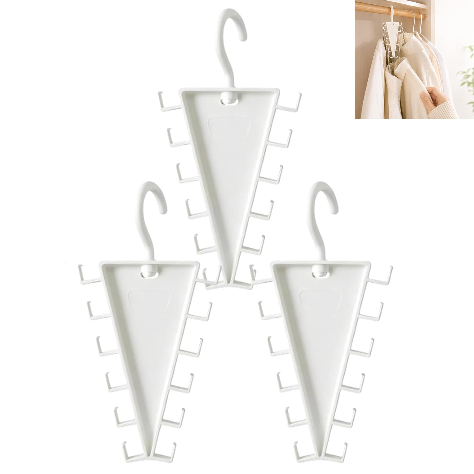 Jhcbkff 3Pc V Shaped Double-Sided Closet Organizer Hanger,Clothes Hangers Space Saving,360 ° Rotating Design,Double Sided Bracket,Closet Storage Organizer With 12 Hooks,For Tank Tops,Bags(3Pc)