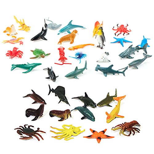 Neborn 36pcs Simulación Animal Marino Modelo de Juguete Simulación Animal Marino Océano Animales Marinos Figuras Acuario Marino Miniatura Juguete Educativo