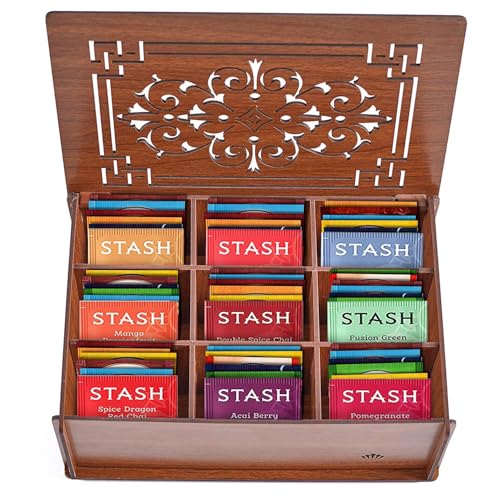 Tea Sampler Gift Box – 80 Tea Bags, 28 Unique Flavors – MDF Wooden Organizer –...