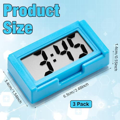 Image of Frienda 3 Pieces Mini Digital Clock Small Digital Clock Stick on Battery Operated Self Adhesive Bracket for Car Dashboard Fridge (Blue)
