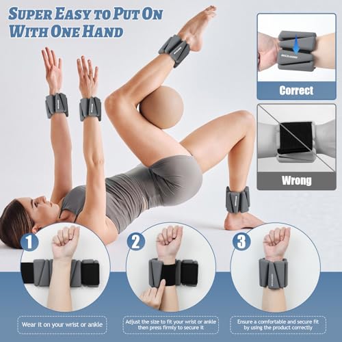 Image of BECOJADDE Ankle Weights Set of 2 (1 lb /2 lb /3 lb Each) Adjustable Wrist Weights for Women Men Wearable Arm Leg Weight for Pilates, Running, Walking, Workout, Yoga