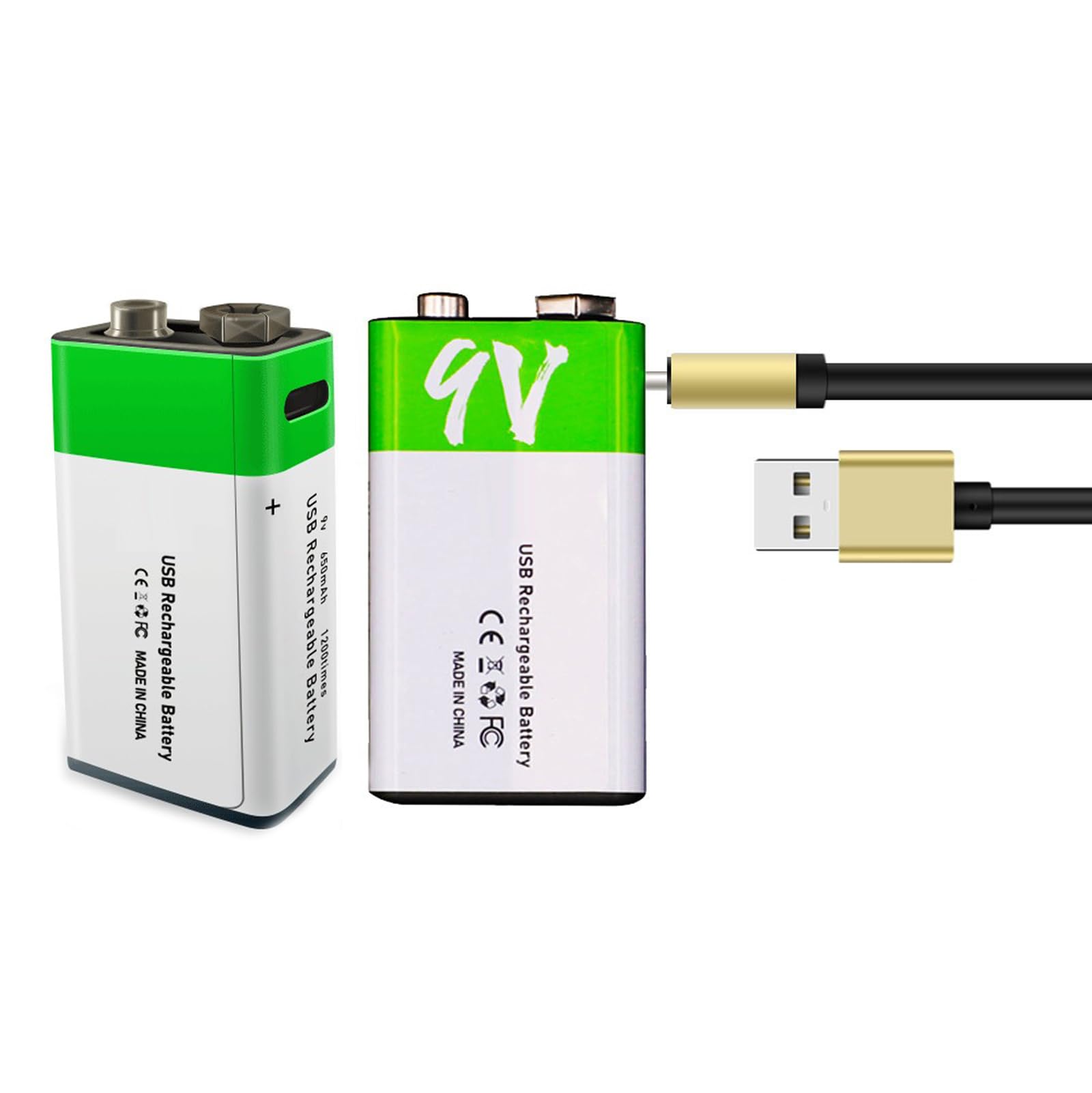 Batería de Litio Batería Recargable de 9 V Batería de Iones de Litio de 650 mAh Batería de 9 V de Alta Capacidad con Cable de Carga USB