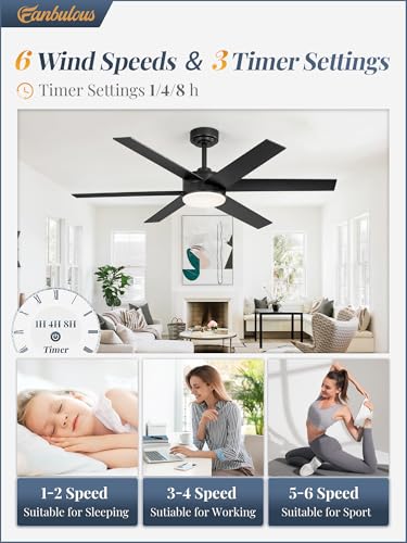 Image of Fanbulous 52 inch Outdoor Ceiling Fans with Lights, Dimmable 3CCT, Black