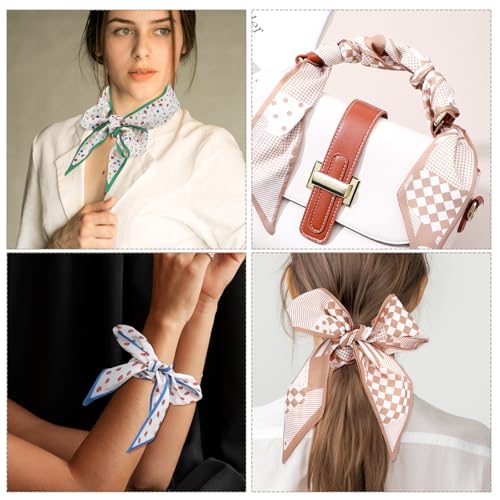 6Pcs Purse Scarf Handbags for Women, Travel Hair Head Skinny Hair Scarf Accessories with Bag Scarfs Handle for Package Band Gifts2