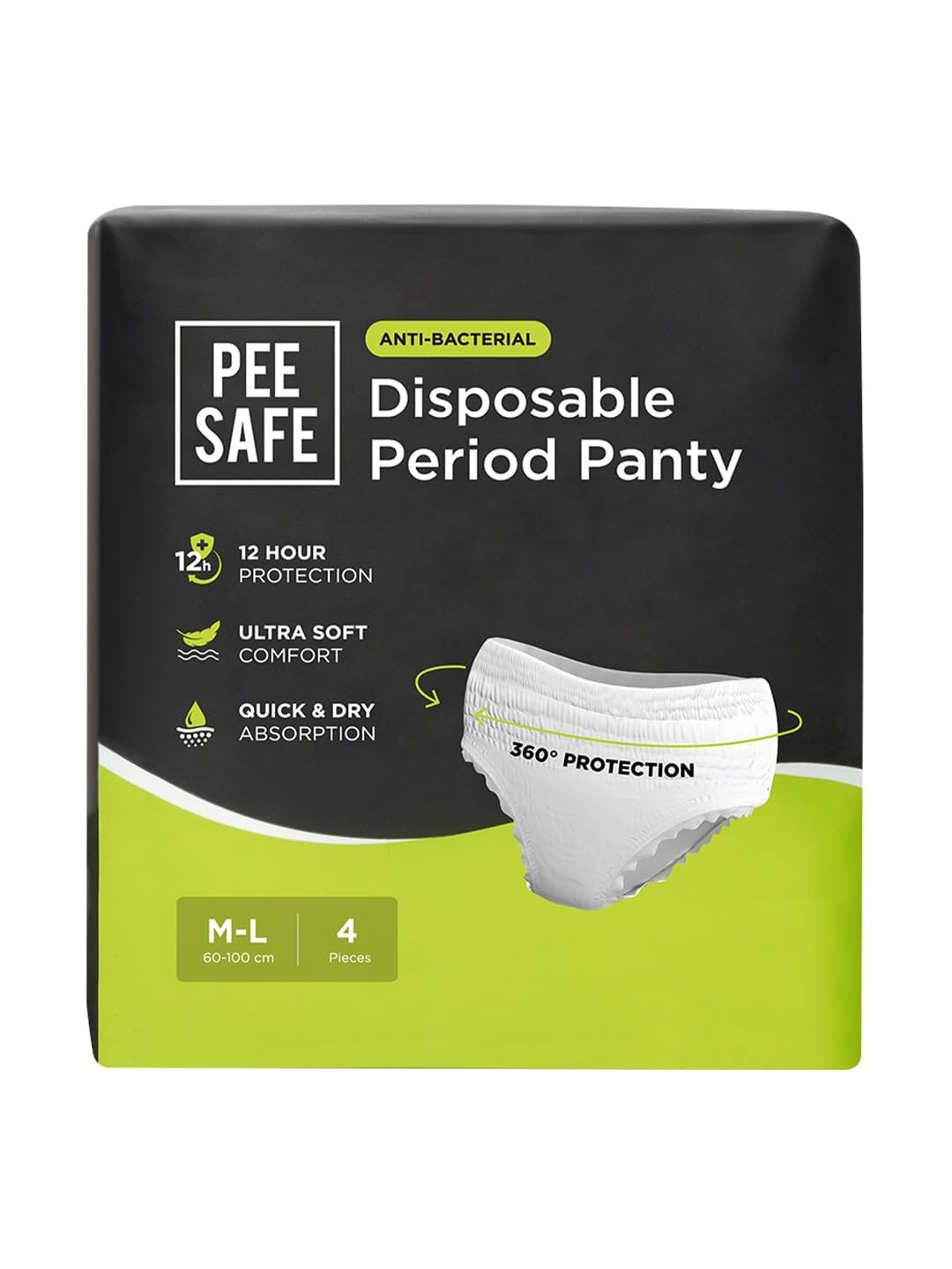 Pee Safe Disposable Period Panties | 4 Panties | 360° Protection | 12 Hr Protection | Leak Proof | Overnight Comfort | Rash & Toxin Free | Seamless Fit (M-L)