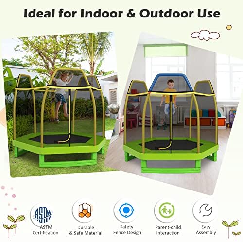GYMAX Trampoline for Kids, 7FT Toddler Trampoline with Safety Enclosure Net & Seamless Spring Pad, Heavy Duty Small Indoor/Outdoor Trampoline for Boys, Girls Age 3+ 6 51R5twTXRML. AC