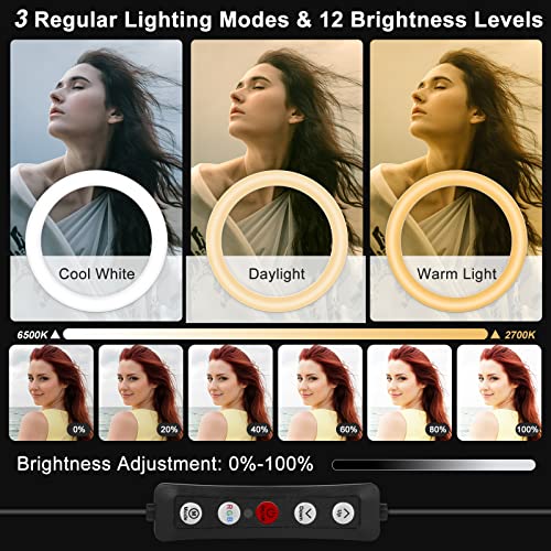 Image of 12 inch Selfie Ring Light with 75 inch Tripod Stand & 2 Phone Holder, LED Camera Ringlight with 48 RGB Colors Modes & Musical Rhythm Mode and 12 Brightness Dimmable for TikTok /Makeup /Photography /Vlog
