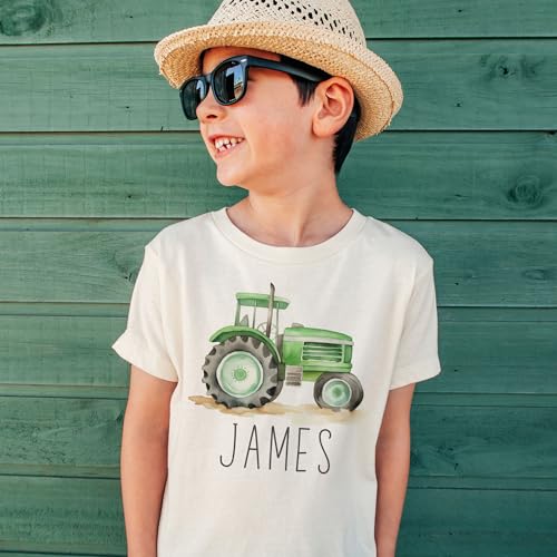 Personalized Tractor Toddler Shirt - Cute Custom Name Farmer - Green Farm Tractor Tee - Boho Natural Kids Shirts3