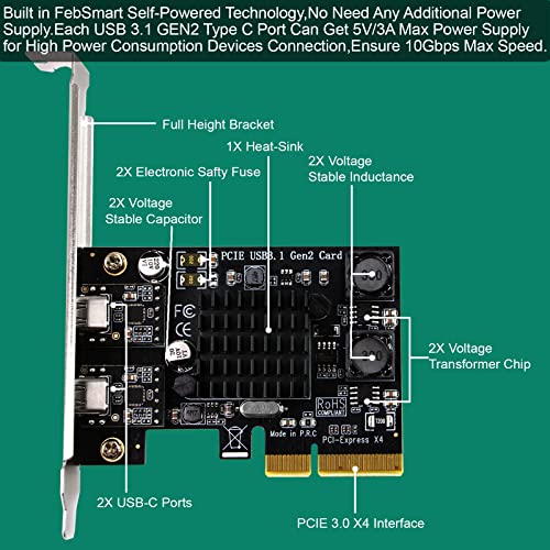 image for FebSmart 2X 10Gbps Max Speed USB-C Ports PCIE USB 3.1 GEN 2 Expansion 