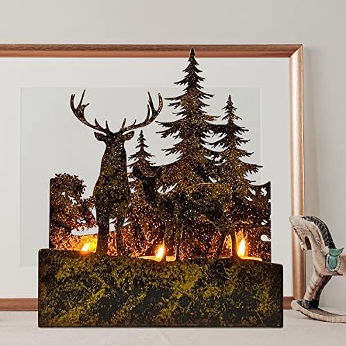 XMANTSEA Candle Holder Wall Mounted, Deer and Forest, Farmhouse Retro Metal Wall Decor for Home, Living Room, Dining Room, Bedroom, Christmas Decorations Table Candle Sconce (Golden)