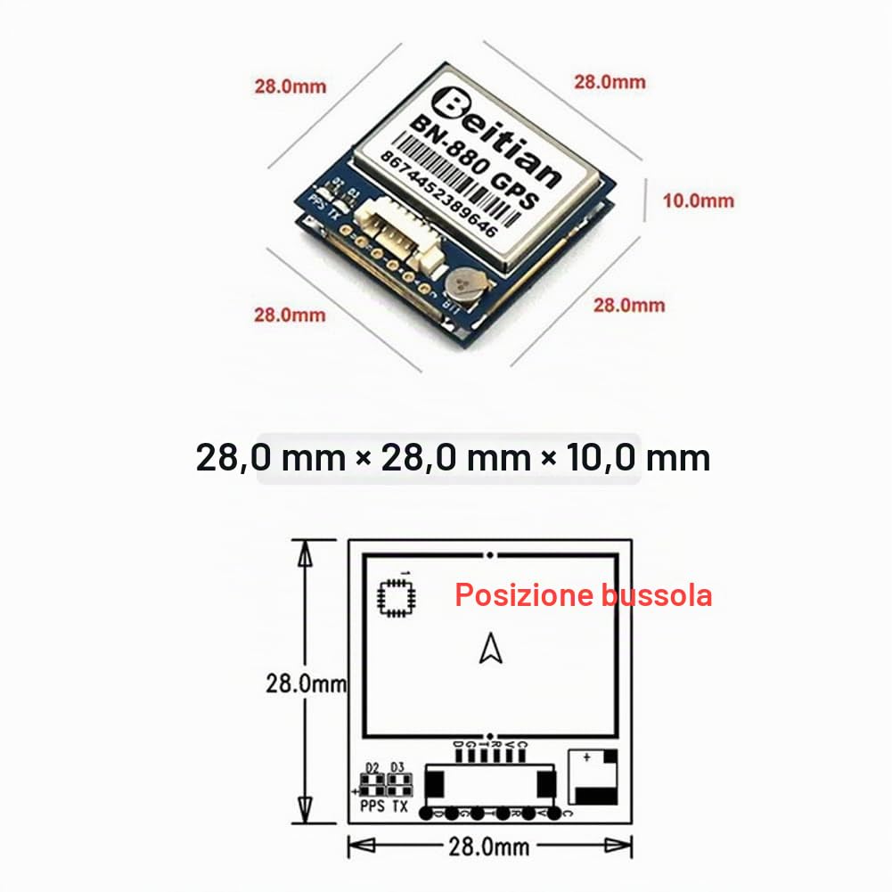BN-880 - Modulo GPS U8 con Flash HMC5883 Bussola + GPS Antenna attiva supporto GPS Glonass Beidou Navigazione Automobile per Arduino Raspberry Pi Aircraft Pixhawk APM Flight Controller
