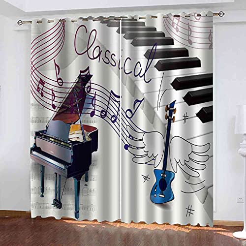 Rideau Occultant Enfant 200x160 cm à motif piano guitare pour chambre - 2