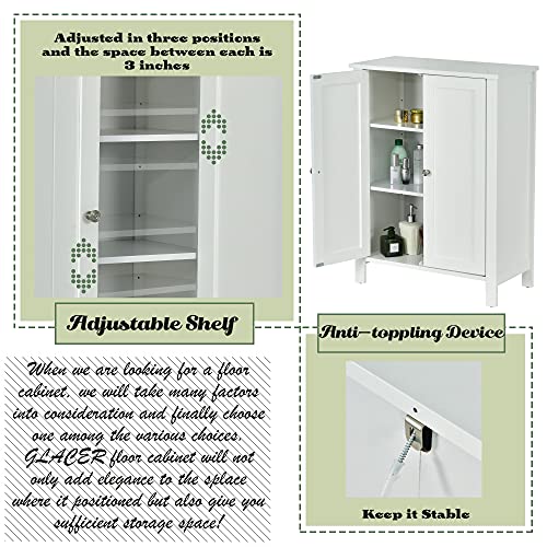 Glacer Bathroom Floor Cabinet, Freestanding Side Storage Cabinet With Double Doors And Adjustable Shelves, 23.5 X 12 X 31.5 Inches (White) #TOP4
