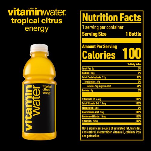 vitaminwater Energy Tropical Citrus, Flavored Water Beverage, 20 fl oz, 12 Pack - image 2