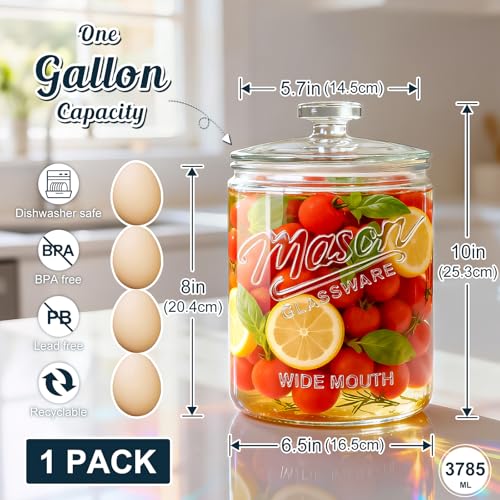 Image of 1 Gallon Glass Cookie Jar with Airtight Lid for Sourdough Starter | Large Wide Mouth Mason Jar for Baked Goods, Glass Storage Container for Pantry Organizer, Laundry Room, Flour, Dog Treats