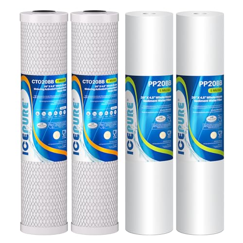 Image of ICEPURE 5 Micron 20 inch x 4.5 inch Whole House Water Filter Cartridge PP+CTO 2-Stage Sediment and Carbon Filter Set, Replacement for FC25B, EPM-20BB, CB-BB-20, DB20P, EP-20BB, CTO-F20B-5, F3WGB32BM, 2 Pack