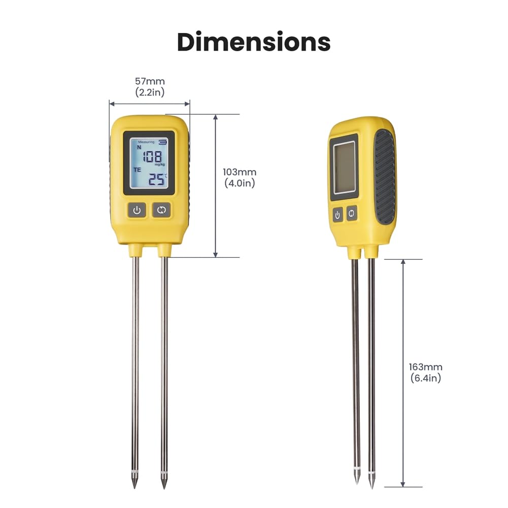 Sensor de Temperatura de N, P, K del Suelo Detector de Nitrógeno, Fósforo y Potasio Medidor de Fertilidad de Nutrientes Probador para Jardín y Granja