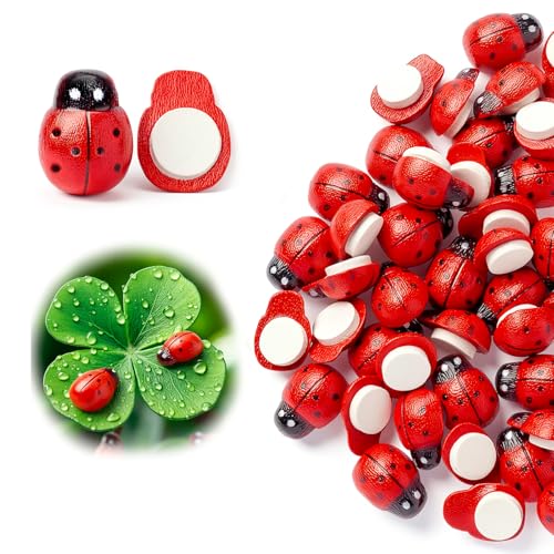 GEEHUA Lot de 100 petites coccinelles autocollantes en bois pour loisirs créatifs, scrapbooking, décoration de fête prénatale, décoration de fête,...