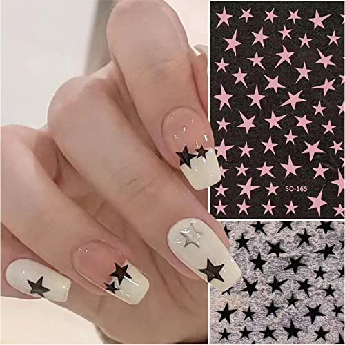 7 Sheets Star Nail Art Stickers Independence Day Nail Decals 3D Self-Adhesive Colorful Star Blue Black White Sliver Gold Star Nail Design For Women Girls Manicure Decoration #TOP1