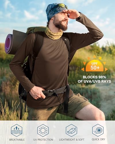 Image of Roadbox Mens UPF 50+ UV Sun Protection Shirts Outdoor Long Sleeve SPF Rash Guard for Fishing Hiking Swimming Running