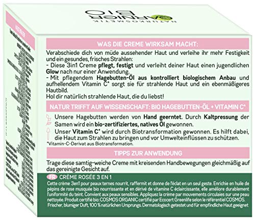 Garnier Face Cream, Bio Rosy Glow 3-in-1 Rose Cream, for tired, dull skin, gives the skin a youthful glow, nourishes and firms the skin with organic rose hip oil and vitamin C, 50 ml - Image 4